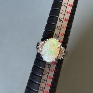 Elegant Silver Opal Ring Size 7
